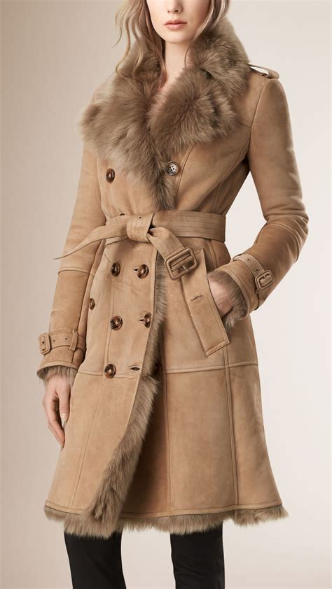 burberry double breasted shearling coat womens|burberry shearling collar jacket.